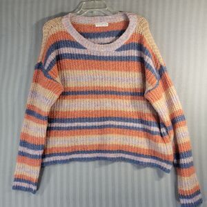 Made With Love by FCT Women Sweater XL Multicolor Stripe Knit Boxy Cozy Pullover